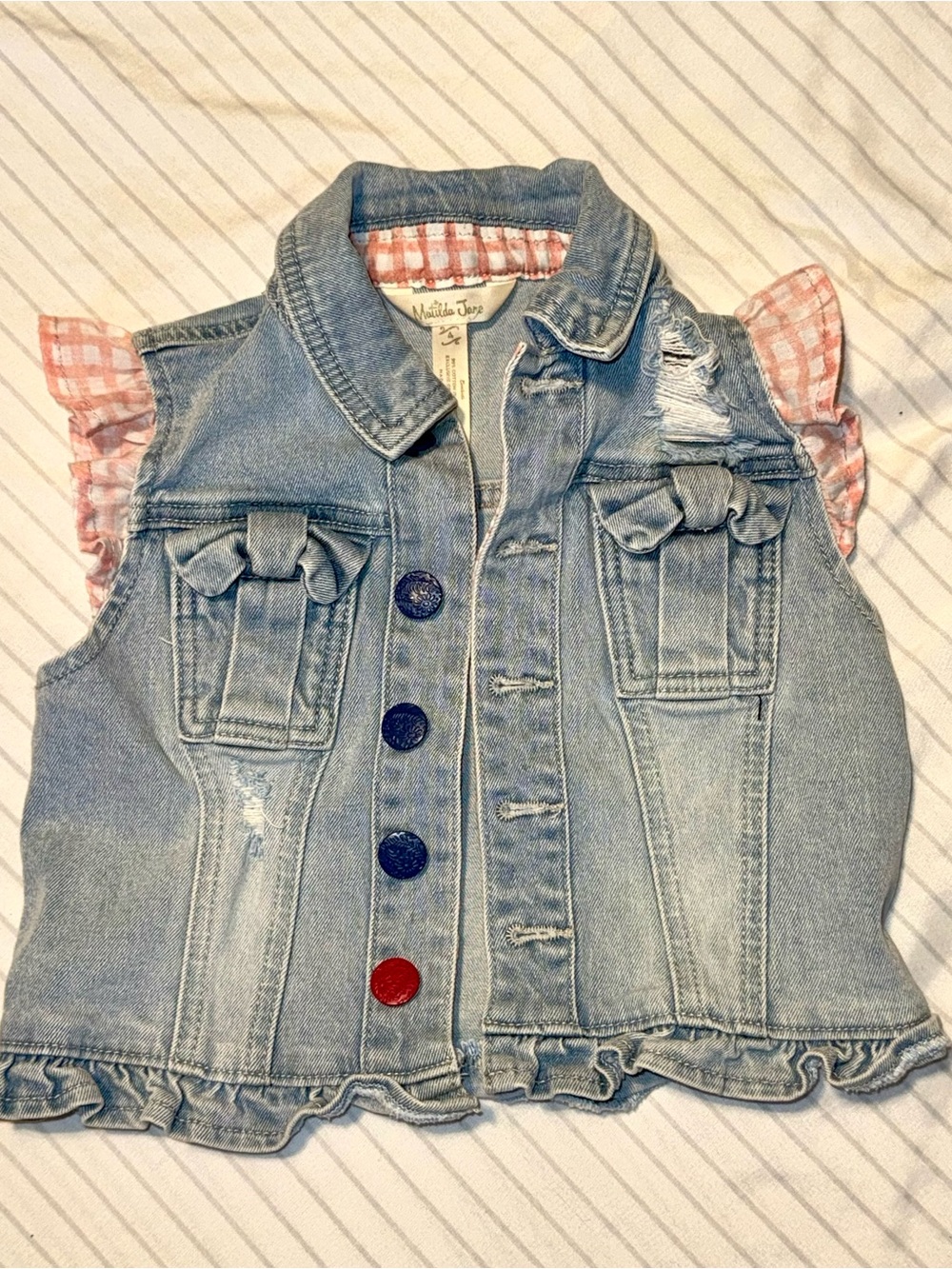 Matilda Jane Light Blue Denim Vest with Colorful Buttons - Picture 1 of 4
